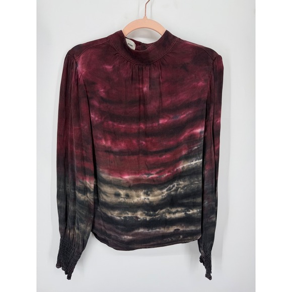 cloth & stone Tops - Cloth & Stone Blouse Women Small Burgundy Tie-Dye Mock Neck Bella Dahl Artsy